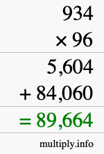 How to calculate 934 times 96 using long multiplication