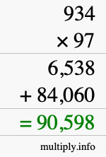 How to calculate 934 times 97 using long multiplication