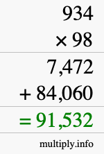 How to calculate 934 times 98 using long multiplication
