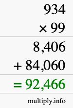 How to calculate 934 times 99 using long multiplication