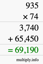 How to calculate 935 times 74 using long multiplication
