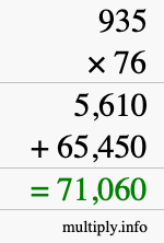 How to calculate 935 times 76 using long multiplication