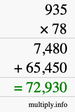 How to calculate 935 times 78 using long multiplication