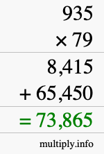How to calculate 935 times 79 using long multiplication