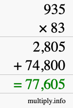 How to calculate 935 times 83 using long multiplication