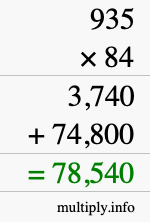 How to calculate 935 times 84 using long multiplication