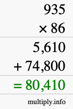 How to calculate 935 times 86 using long multiplication