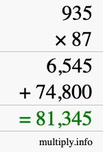 How to calculate 935 times 87 using long multiplication