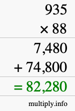 How to calculate 935 times 88 using long multiplication