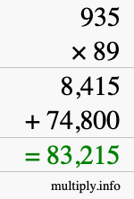 How to calculate 935 times 89 using long multiplication