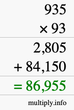 How to calculate 935 times 93 using long multiplication