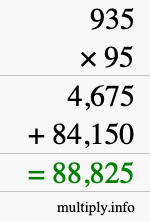 How to calculate 935 times 95 using long multiplication