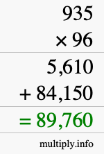 How to calculate 935 times 96 using long multiplication