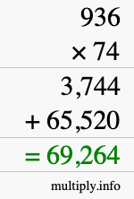 How to calculate 936 times 74 using long multiplication