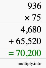 How to calculate 936 times 75 using long multiplication