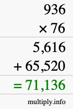How to calculate 936 times 76 using long multiplication