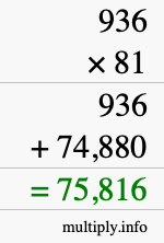 How to calculate 936 times 81 using long multiplication