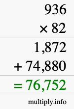 How to calculate 936 times 82 using long multiplication