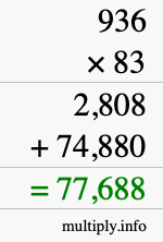How to calculate 936 times 83 using long multiplication