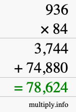 How to calculate 936 times 84 using long multiplication