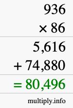 How to calculate 936 times 86 using long multiplication