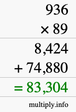 How to calculate 936 times 89 using long multiplication