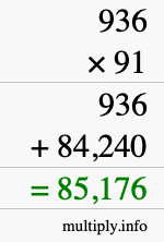 How to calculate 936 times 91 using long multiplication
