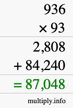 How to calculate 936 times 93 using long multiplication