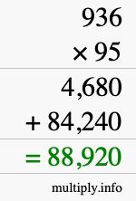 How to calculate 936 times 95 using long multiplication