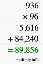 How to calculate 936 times 96 using long multiplication