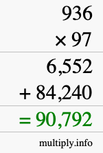 How to calculate 936 times 97 using long multiplication