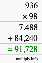 How to calculate 936 times 98 using long multiplication