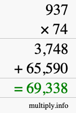 How to calculate 937 times 74 using long multiplication