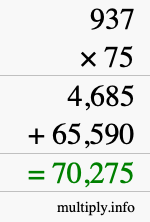 How to calculate 937 times 75 using long multiplication