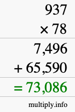 How to calculate 937 times 78 using long multiplication