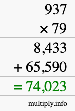 How to calculate 937 times 79 using long multiplication