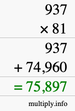 How to calculate 937 times 81 using long multiplication