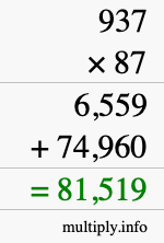 How to calculate 937 times 87 using long multiplication