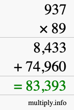How to calculate 937 times 89 using long multiplication