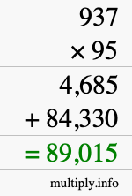 How to calculate 937 times 95 using long multiplication
