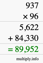 How to calculate 937 times 96 using long multiplication