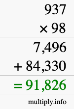 How to calculate 937 times 98 using long multiplication