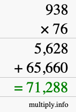 How to calculate 938 times 76 using long multiplication