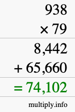 How to calculate 938 times 79 using long multiplication