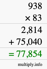 How to calculate 938 times 83 using long multiplication