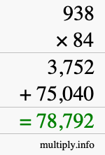 How to calculate 938 times 84 using long multiplication