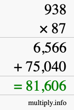 How to calculate 938 times 87 using long multiplication