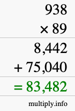 How to calculate 938 times 89 using long multiplication