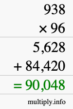 How to calculate 938 times 96 using long multiplication