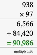 How to calculate 938 times 97 using long multiplication